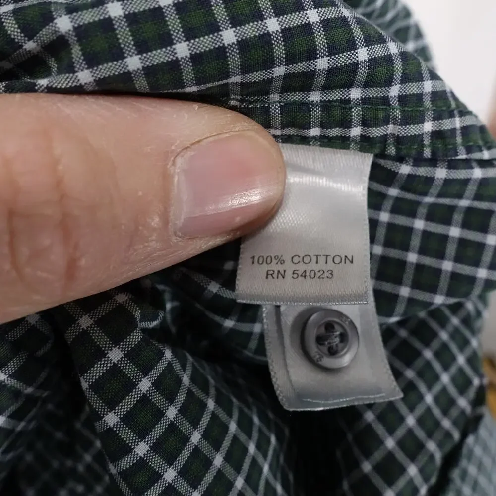 BANANA REPUBLIC LONG SLEEVE GREEN CHECK PLAID POCKET‎ BUTTON UP SHIRT L 16-16.5